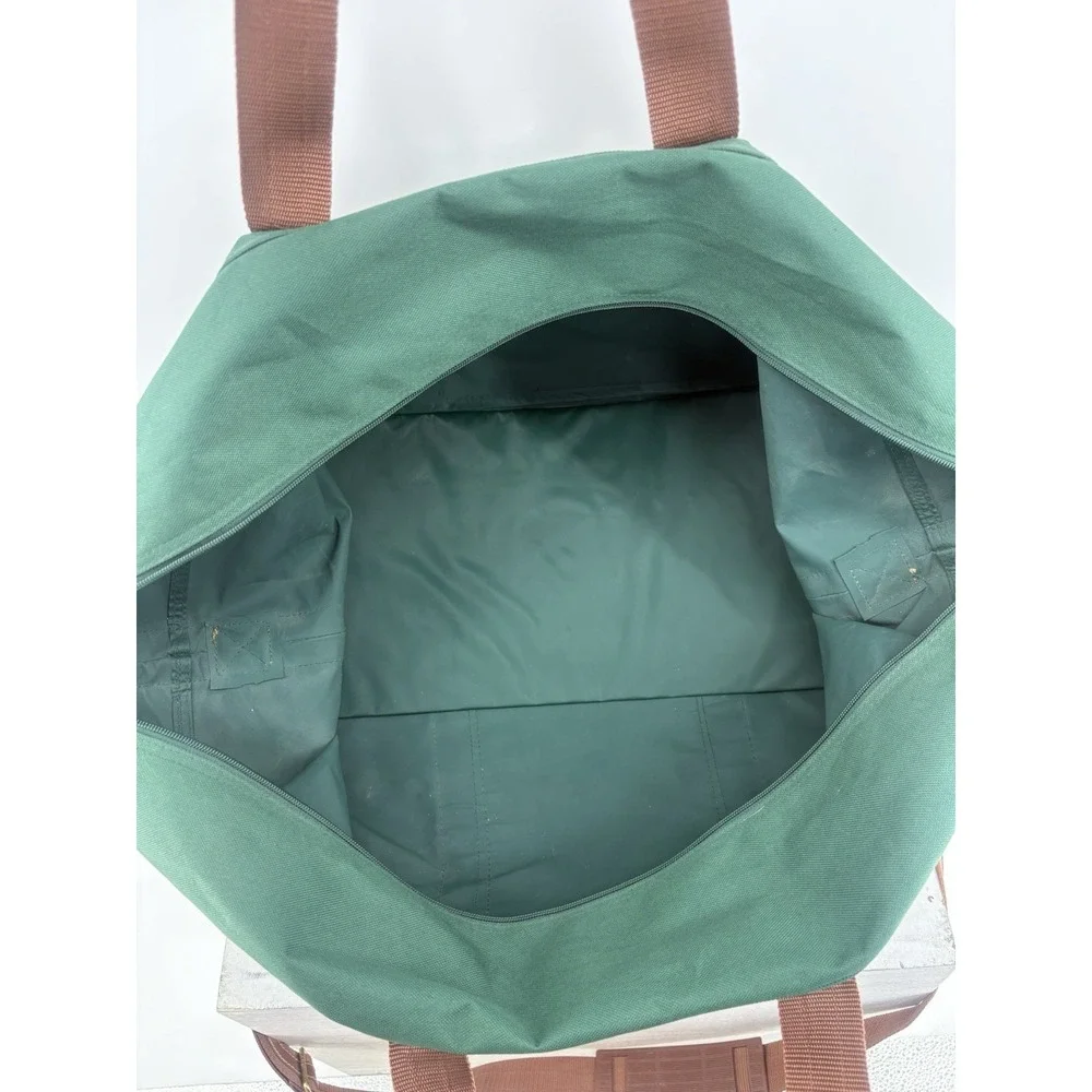 VTG Ralph Lauren Green Duffle Bag Fragrance Weekender Brown Trim Extra Large 30